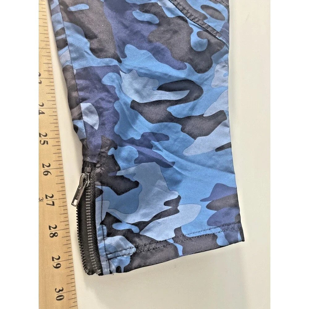 Balera Womens M Blue Camo Dance Jogger Pants Zip Leg D-Ring High Rise Performanc